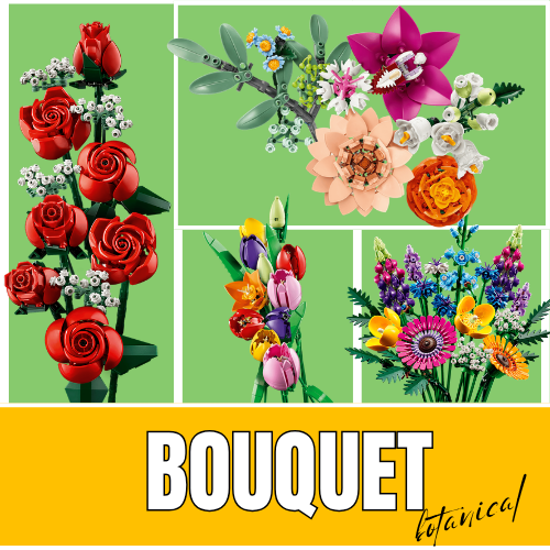 Bouquet di fiori LEGO Botanical realizzato con mattoncini, progettato come decorazione per interni e alternativa creativa ai fiori ver