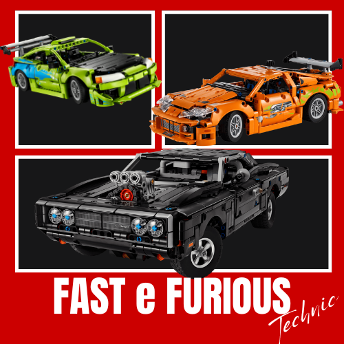 Collezione LEGO Technic ispirata alle iconiche auto di Fast & Furious con muscle car, sportive e veicoli leggendari del cinema.