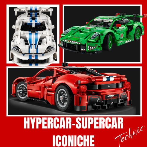 Set LEGO Technic dedicati a hypercar e supercar iconiche con design realistico, motori avanzati e dettagli da collezione.