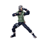 Dettaglio del volto dell'action figure Blokees di Kakashi Hatake con lo Sharingan visibile.