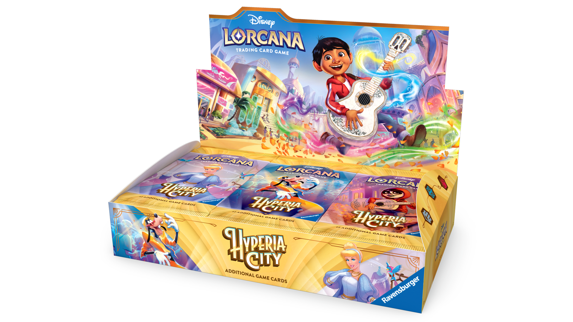 Disney Lorcana Città di Hyperia Booster Box con 24 buste del Set 14 Hyperia City in italiano, confezione originale Ravensburger.