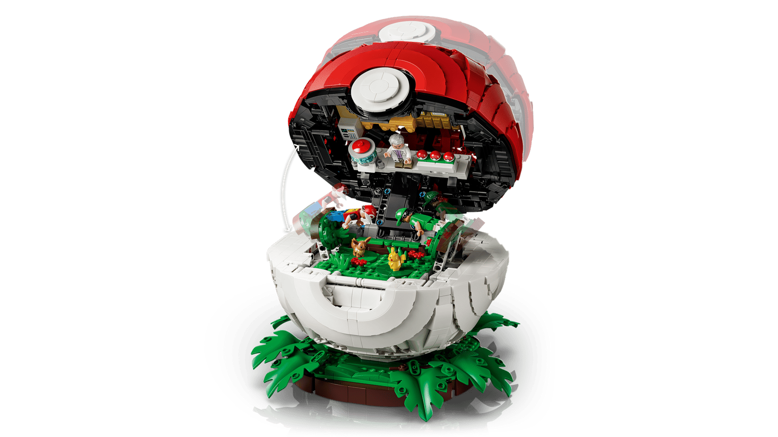 LEGO Pokémon 72154 Poké Ball aperta con laboratorio del Professor Oak e dettagli interni