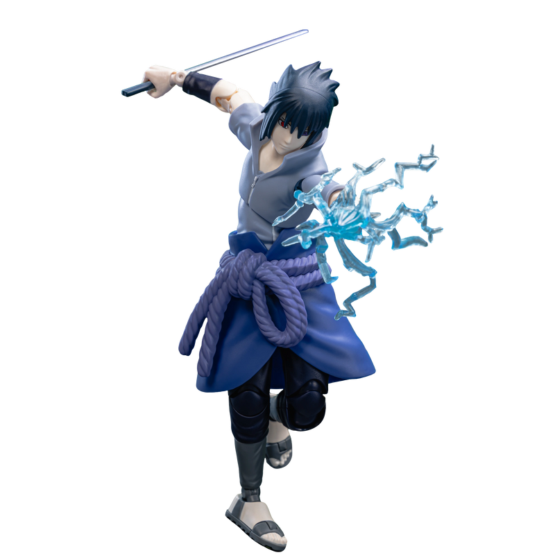 Action figure Blokees di Sasuke Uchiha in posa con dettagli dell'armatura e della spada