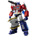 Optimus Prime EVO con Cannon Rifle ed Energon Axe il classico schema cromatico del leader Autobot. Il petto integra una finitura per i finestrini del camion (azzurro trasparente o scuro) e un sistema di effetti luminosi interni per la matrice gambe e i calzari mantengono la tonalità blu Le parti strutturali, i componenti delle cosce, i serbatoi laterali e i giunti interni sono stampati in grigio per simulare il metallo  fucile blaster ionico modulare è stampato in grigio scuro opaco 